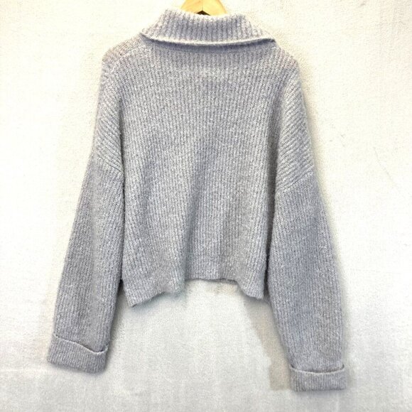 525 Slouchy Cropped Turtleneck Sweater Womens XL Gray Knit Fuzzy Oversized Beach - Picture 2 of 12